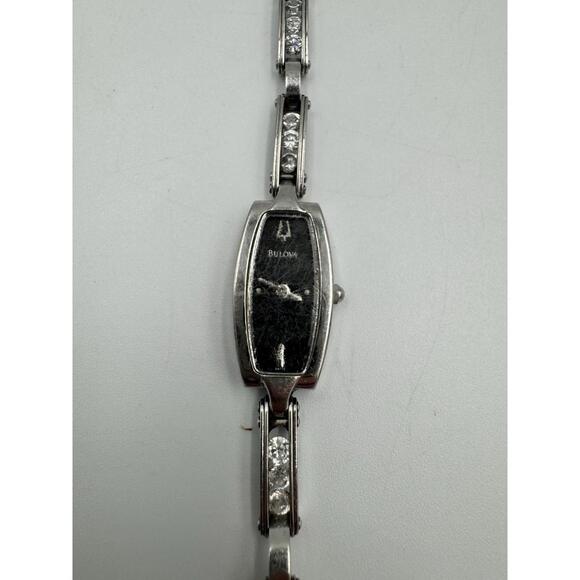 Bulova Womens Floating Crystals Dress Watch  Black Dial Silver Stainless Steel
